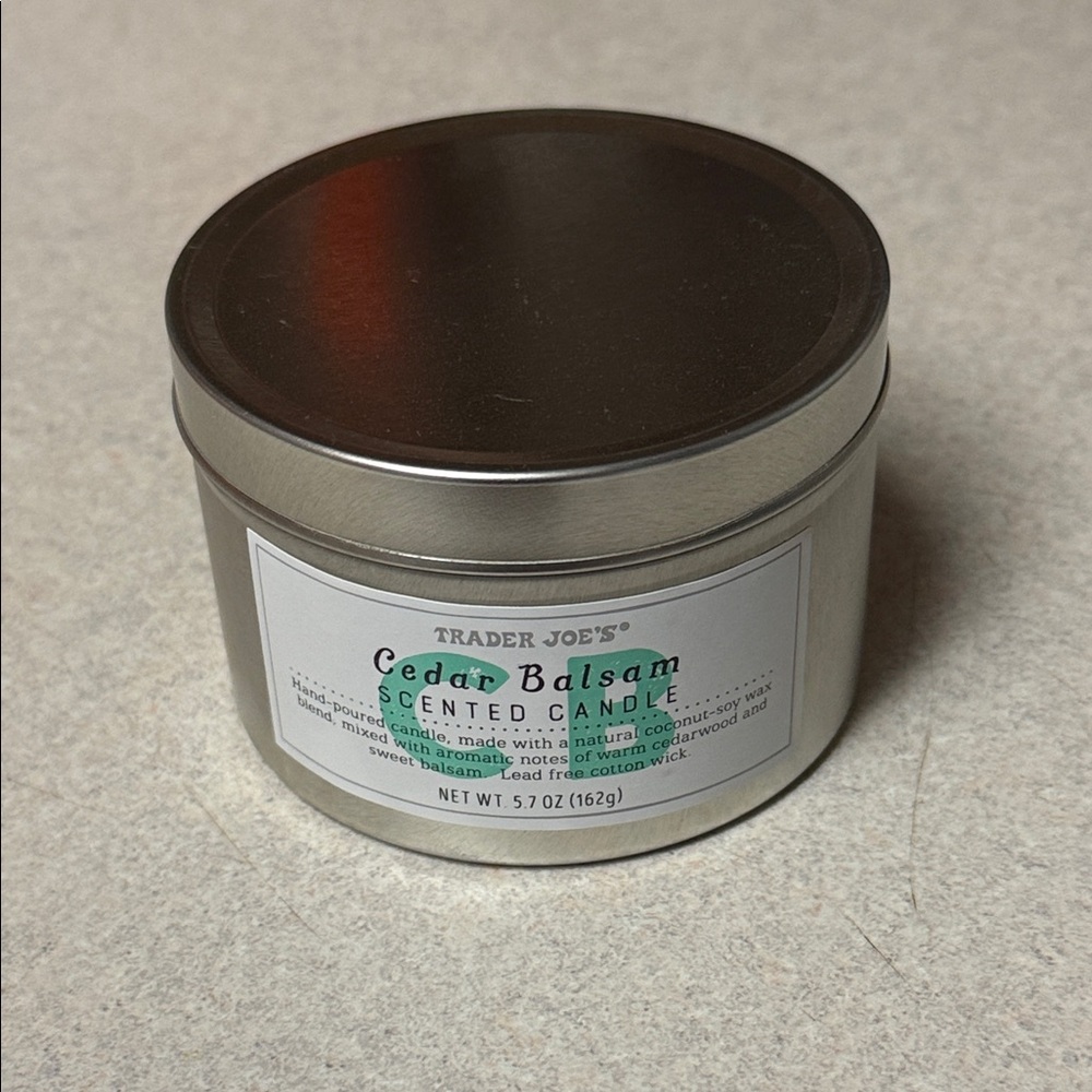 Trader Joe’s Cedar Balsam Scented Candle in Silver Tin
